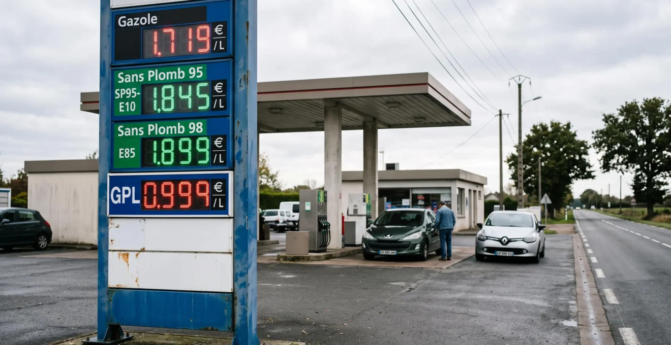 Panneau de prix d'une station-service française affichant les tarifs du GPL aux côtés des carburants traditionnels